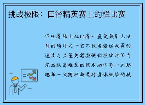 挑战极限：田径精英赛上的栏比赛